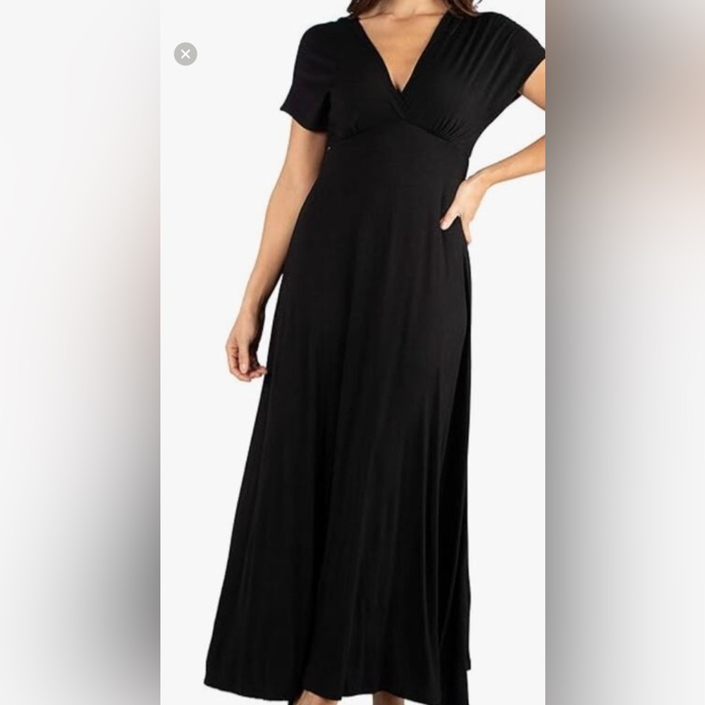 24Seven Elegant Black V-neck‎ Maxi Dress 2X lightweight versatile